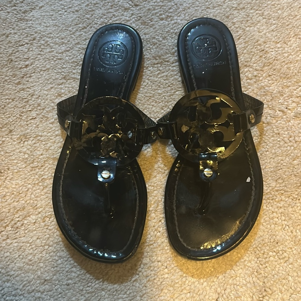 Black patent leather, Tory Burch, Miller sandals - Picture 1 of 2